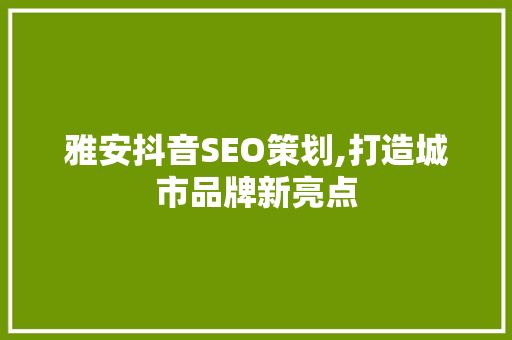 雅安抖音SEO策划,打造城市品牌新亮点 网站优化