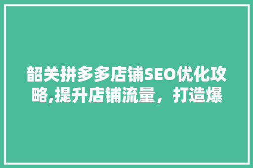 韶关拼多多店铺SEO优化攻略,提升店铺流量，打造爆款方法 百度算法
