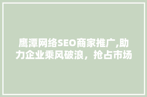 鹰潭网络SEO商家推广,助力企业乘风破浪，抢占市场先机