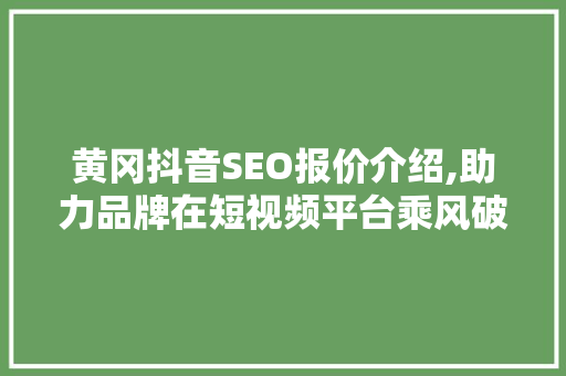 黄冈抖音SEO报价介绍,助力品牌在短视频平台乘风破浪