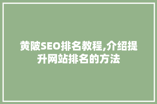 黄陂SEO排名教程,介绍提升网站排名的方法 小程序开发
