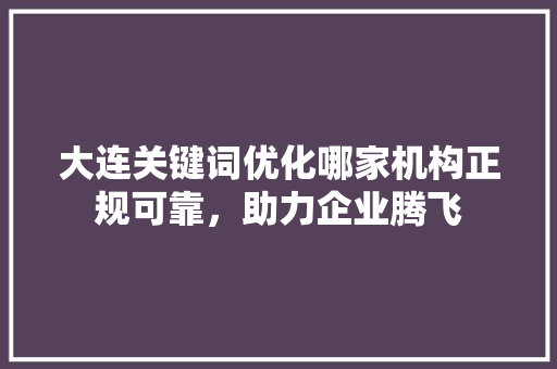 大连关键词优化哪家机构正规可靠，助力企业腾飞