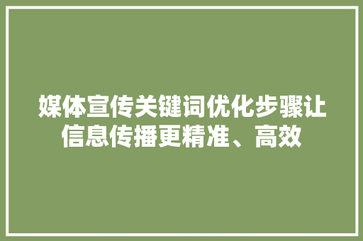媒体宣传关键词优化步骤让信息传播更精准、高效 搜狗优化