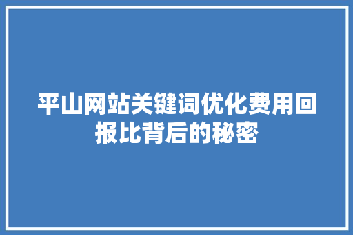 平山网站关键词优化费用回报比背后的秘密