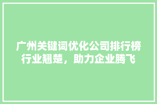 广州关键词优化公司排行榜行业翘楚，助力企业腾飞