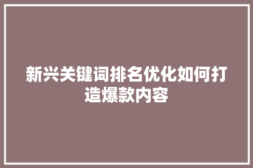 新兴关键词排名优化如何打造爆款内容