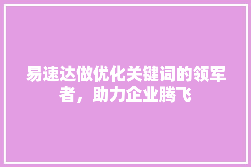 易速达做优化关键词的领军者，助力企业腾飞