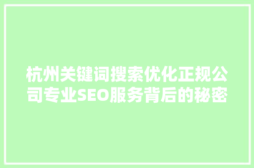 杭州关键词搜索优化正规公司专业SEO服务背后的秘密