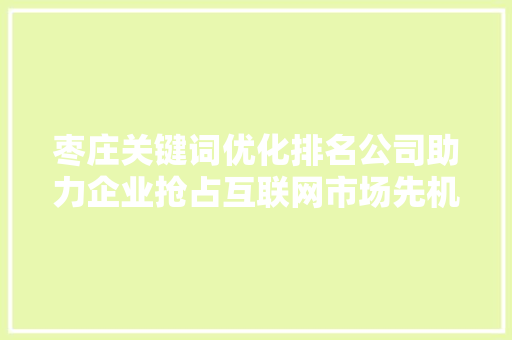 枣庄关键词优化排名公司助力企业抢占互联网市场先机
