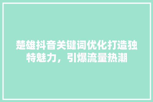 楚雄抖音关键词优化打造独特魅力，引爆流量热潮 英文谷歌算法