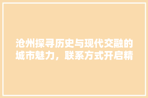 沧州探寻历史与现代交融的城市魅力，联系方式开启精彩旅程 网站优化