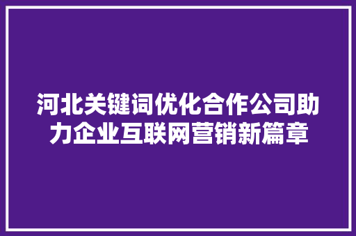 河北关键词优化合作公司助力企业互联网营销新篇章