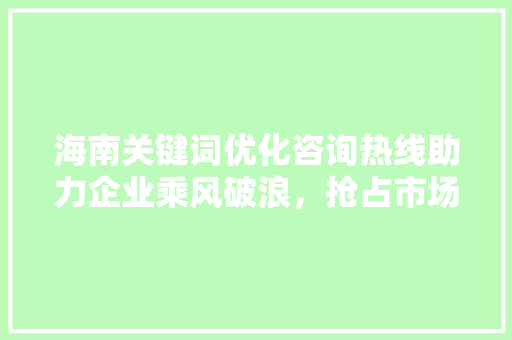 海南关键词优化咨询热线助力企业乘风破浪，抢占市场先机