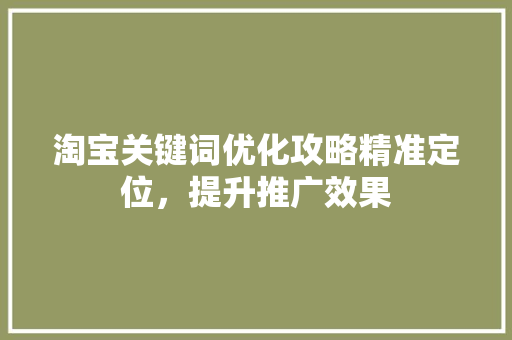 淘宝关键词优化攻略精准定位，提升推广效果