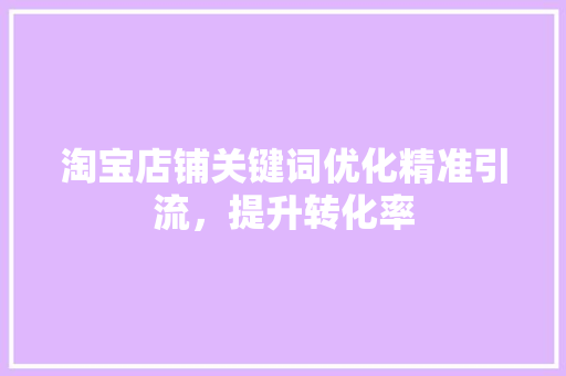 淘宝店铺关键词优化精准引流，提升转化率