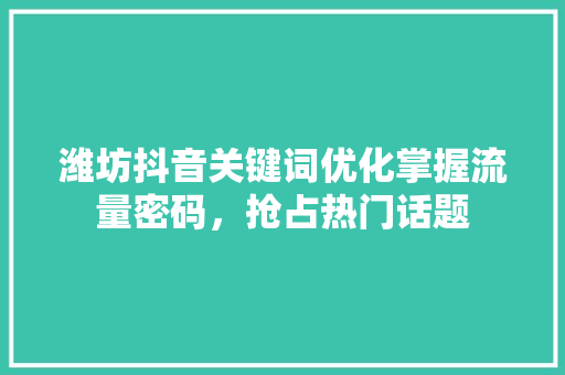 潍坊抖音关键词优化掌握流量密码，抢占热门话题