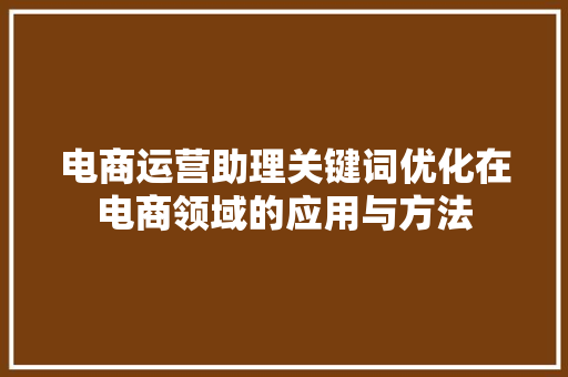 电商运营助理关键词优化在电商领域的应用与方法