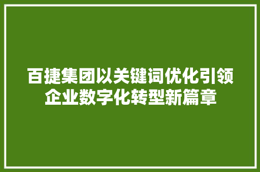 百捷集团以关键词优化引领企业数字化转型新篇章