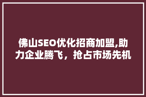 佛山SEO优化招商加盟,助力企业腾飞，抢占市场先机