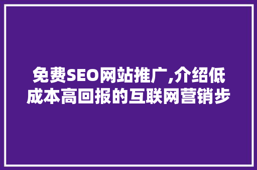 免费SEO网站推广,介绍低成本高回报的互联网营销步骤