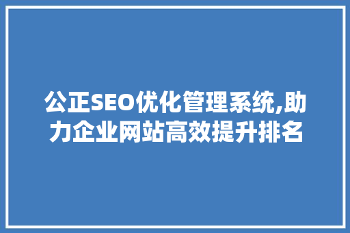 公正SEO优化管理系统,助力企业网站高效提升排名