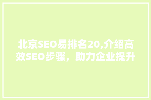 北京SEO易排名20,介绍高效SEO步骤，助力企业提升网络曝光度