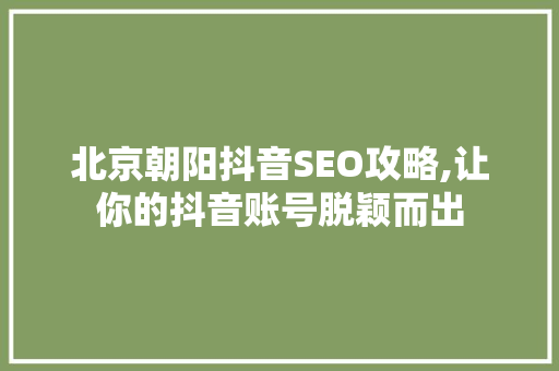 北京朝阳抖音SEO攻略,让你的抖音账号脱颖而出 搜狗优化