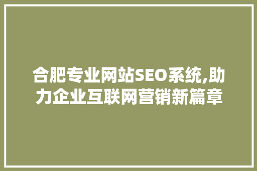 合肥专业网站SEO系统,助力企业互联网营销新篇章