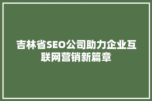 吉林省SEO公司助力企业互联网营销新篇章