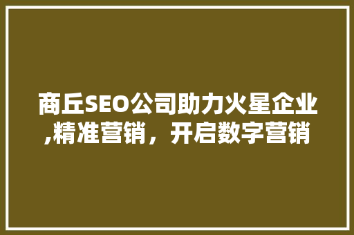 商丘SEO公司助力火星企业,精准营销，开启数字营销新时代