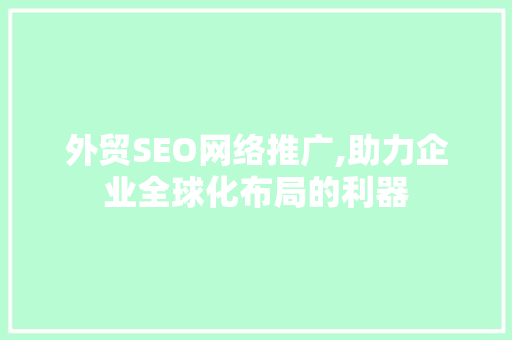 外贸SEO网络推广,助力企业全球化布局的利器