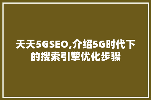 天天5GSEO,介绍5G时代下的搜索引擎优化步骤