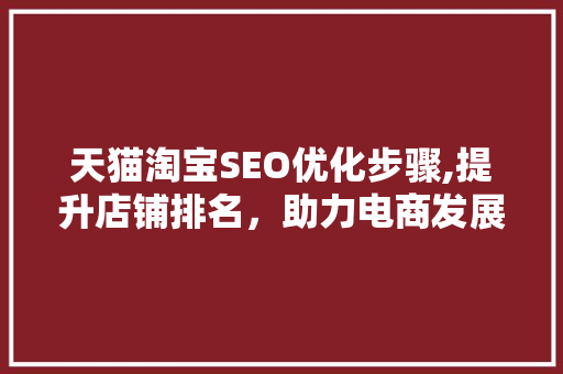 天猫淘宝SEO优化步骤,提升店铺排名，助力电商发展 百度算法