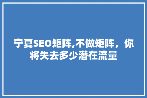 宁夏SEO矩阵,不做矩阵，你将失去多少潜在流量 英文谷歌算法