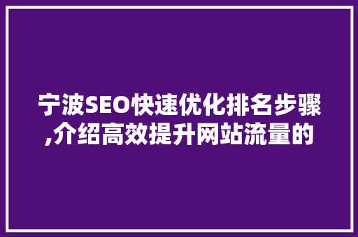 宁波SEO快速优化排名步骤,介绍高效提升网站流量的方法