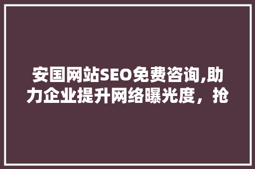 安国网站SEO免费咨询,助力企业提升网络曝光度，抢占市场先机