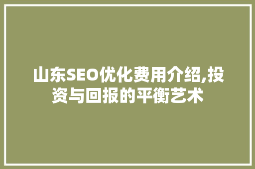 山东SEO优化费用介绍,投资与回报的平衡艺术 百度算法