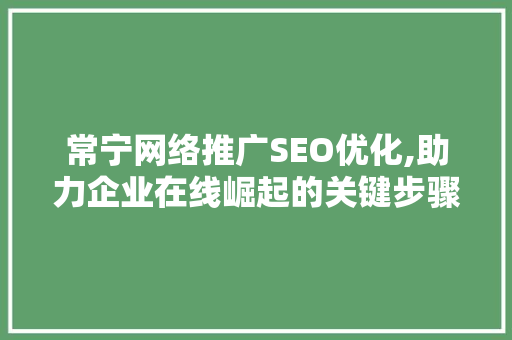 常宁网络推广SEO优化,助力企业在线崛起的关键步骤