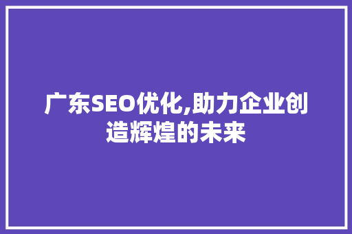 广东SEO优化,助力企业创造辉煌的未来