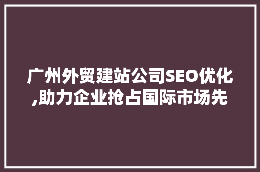 广州外贸建站公司SEO优化,助力企业抢占国际市场先机 360搜优化