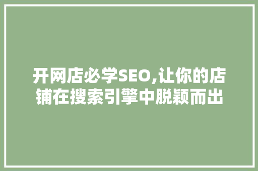 开网店必学SEO,让你的店铺在搜索引擎中脱颖而出