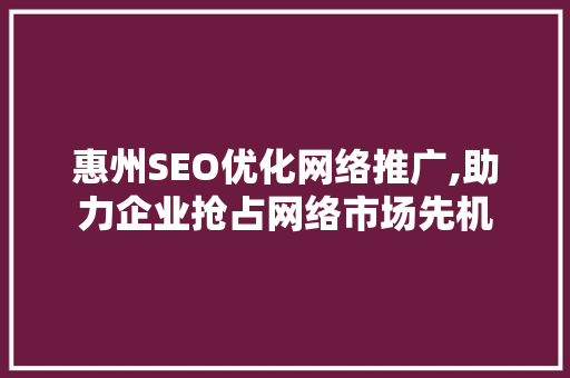 惠州SEO优化网络推广,助力企业抢占网络市场先机