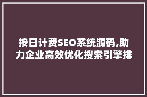 按日计费SEO系统源码,助力企业高效优化搜索引擎排名