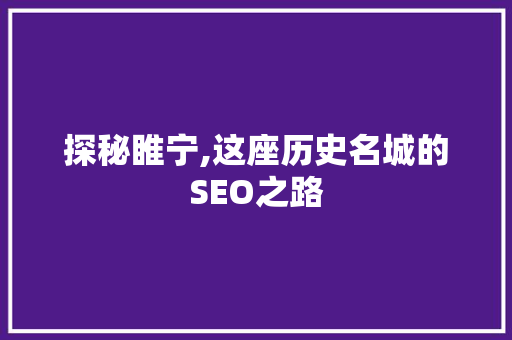 探秘睢宁,这座历史名城的SEO之路