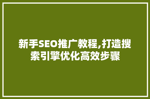 新手SEO推广教程,打造搜索引擎优化高效步骤 小程序开发