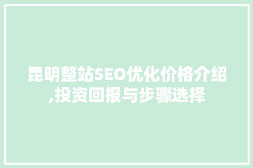 昆明整站SEO优化价格介绍,投资回报与步骤选择