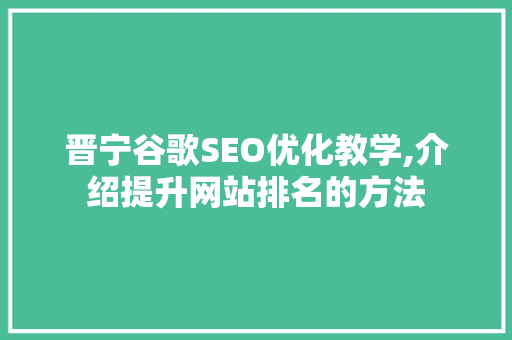 晋宁谷歌SEO优化教学,介绍提升网站排名的方法 头条优化
