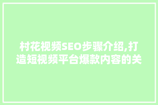村花视频SEO步骤介绍,打造短视频平台爆款内容的关键路径 AI技术学习