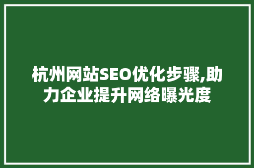 杭州网站SEO优化步骤,助力企业提升网络曝光度