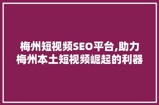 梅州短视频SEO平台,助力梅州本土短视频崛起的利器 小程序开发